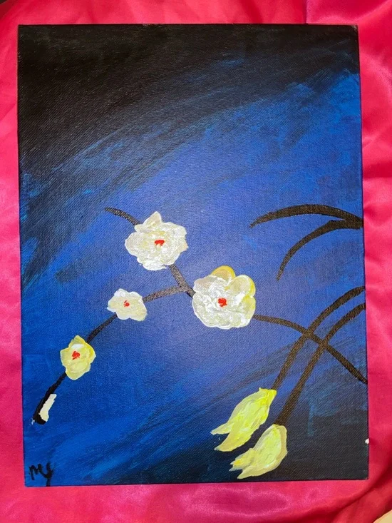 Hand-Painted Blue Floral Canvas Wall Art by ME!! - Picture 3 of 3